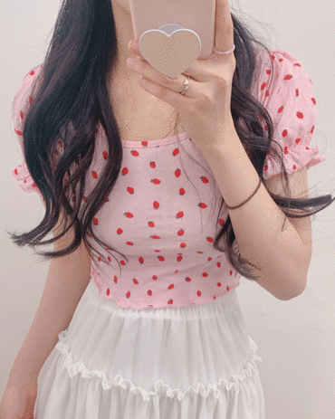 [무료배송] 딸기 퍼프 프릴 티 (2color)